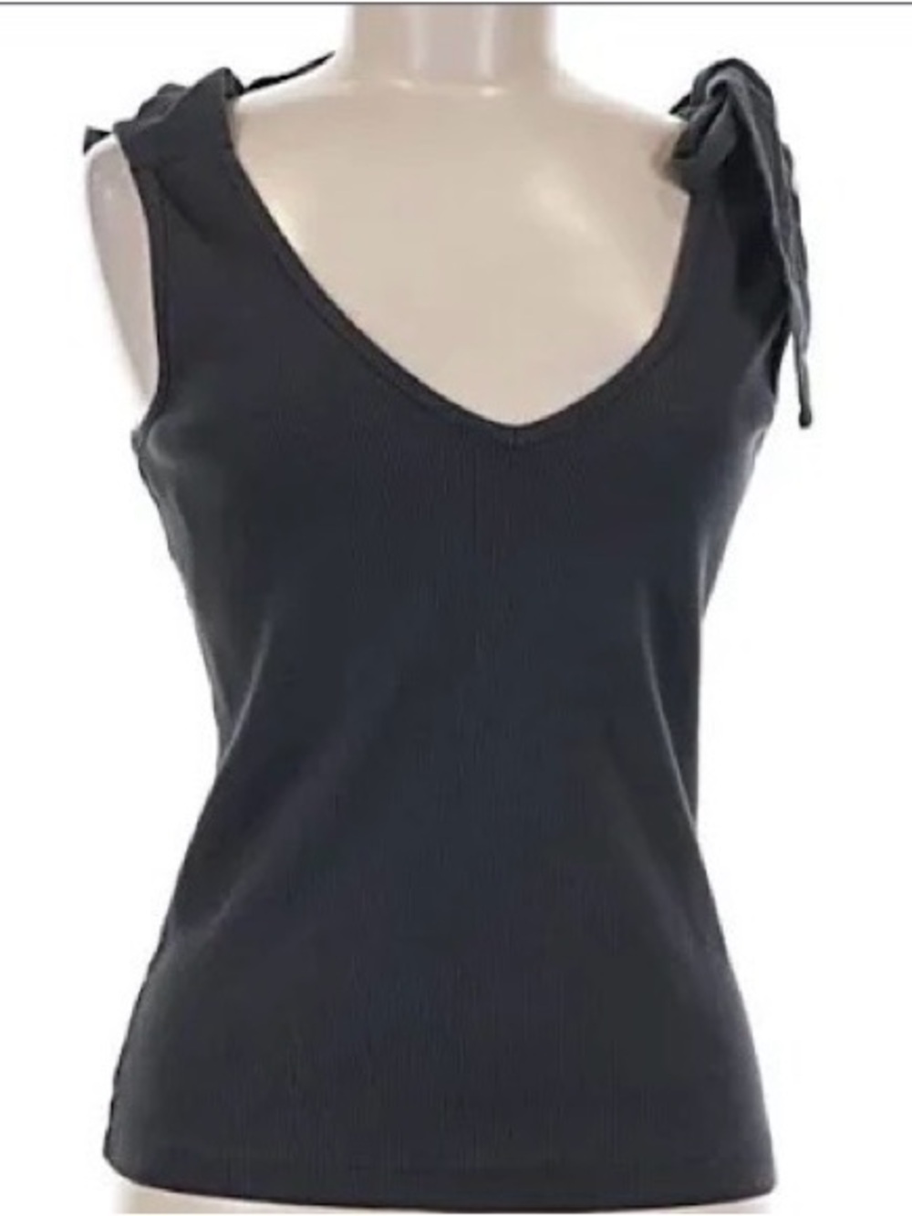 Anthropologie Black V-Neck Tie-Shoulder Tank Top
